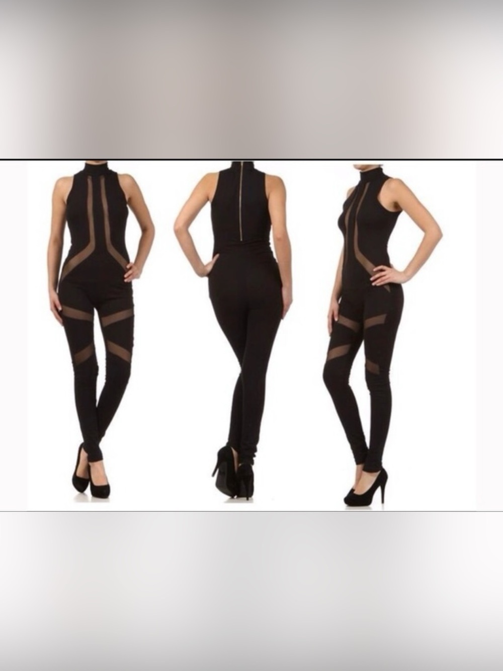 Sleeveless Black Sexy Mesh Panel Jumpsuit